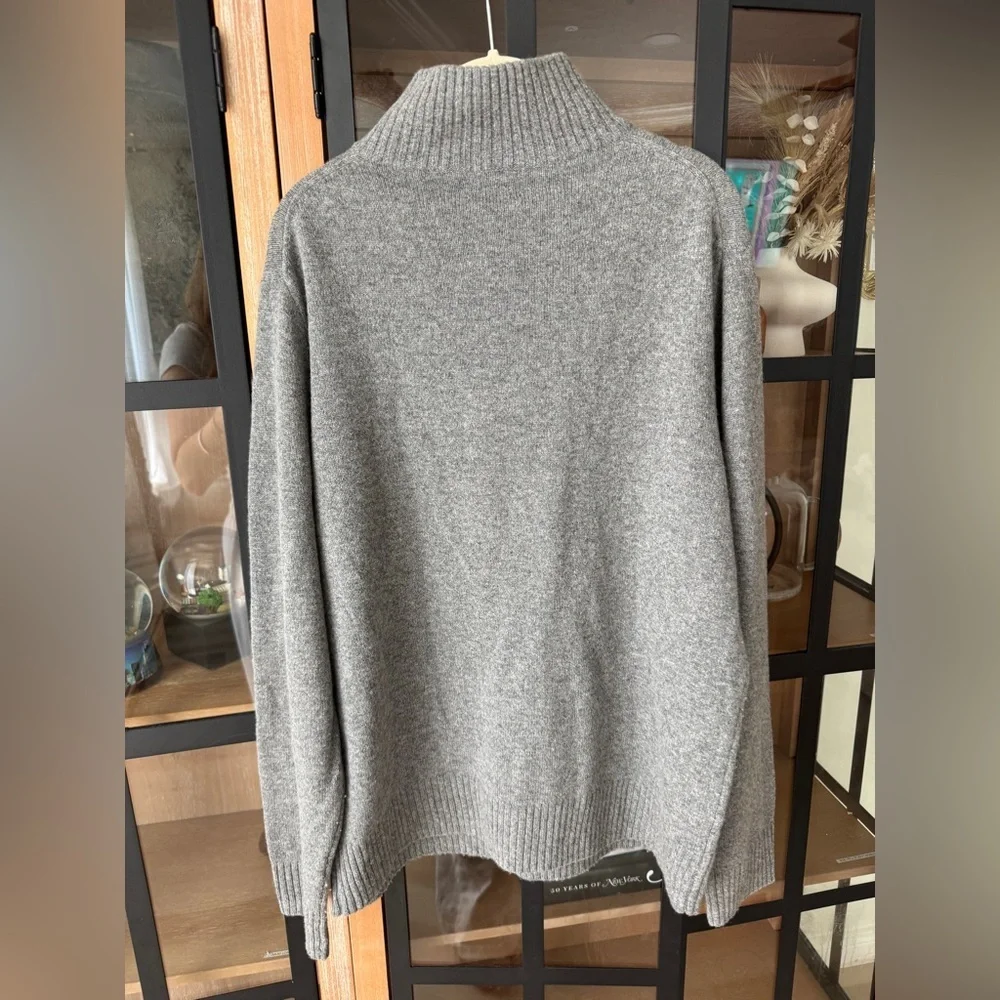 J. Crew merino wool half-zip sweater rib knit heather grey 1/4 Marled rugged